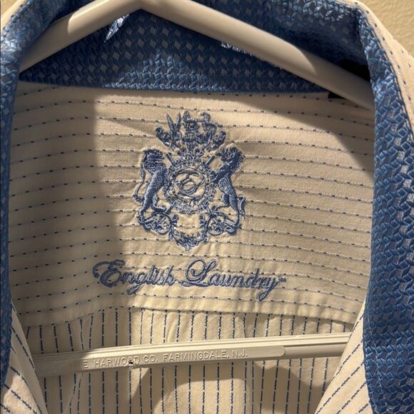 English Laundry Men's Blue and White Dress Shirt size 15 1/2 32/33 - Picture 2 of 11